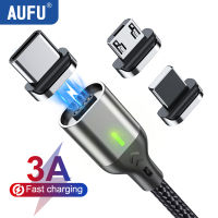 AUFU สายแม่เหล็ก 3A Fast CHARGING Micro USB Type C สายชาร์จ USB สายชาร์จข้อมูลสำหรับ iPhone Samsung Xiaomi-JHU STORE