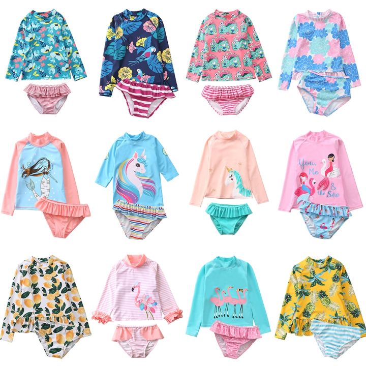 swimsuit-for-girls-two-piece-unicorn-mermaid-swimwear-child-long-sleeves-toddler-infant-baby-girl-bathing-suit-rash-guard-kids