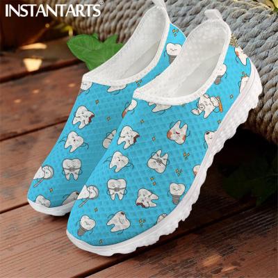 INSTANTARTS Fashion Dentist Cartoon Women Flat Shoes Tooth Cartoon Breathable Mesh Sneaker Femme Slip-on Loafers Beach Footwear