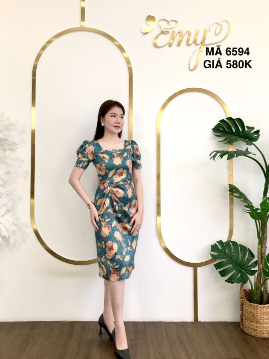 Váy EMY EM6594 Nữ Body Lụa Hoa Eo Đính Nút | Lazada.vn