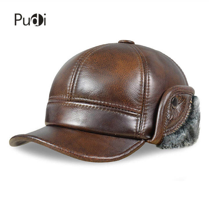 hl083-mens-genuine-leather-baseball-caps-hats-russian-winter-snow-warm-baseball-hat-cap-with-faux-fur-inside-for-old-man