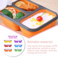 ❉✼ Silicone Lunch Box 3 Compartments Foldable Portable Travel Picnic Food Fruits Container Washable Lunchbox Children Red