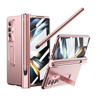 สำหรับ Samsung Galaxy Z Fold 3 4เคสพร้อมด้วย S Pen และบานพับที่วางปากกาแผ่นกรองแสงขาตั้งพีซีแบบหรูเคสสำหรับ Galaxy Fold3 Fold4