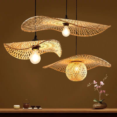1Pcs Hand Bamboo Pendant Lights Southeast Asia Dia 3545cm Rattan Wicker Chandelier Dining Rroom Bamboo Art Lamp