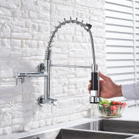 BlackChrome Brass Kitchen Faucet Single Cold Water Vessel Sink Tap Spring Dual Swivel Spouts Bathroom Faucets Wall Mounted tap