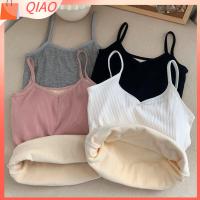 QIAO หนาขึ้น ท็อปส์ซูความร้อน สีทึบทึบ ไร้แขนเสื้อ เสื้อกล้ามให้ความอบอุ่น เซ็กซี่สุดเซ็กซี่ บางเฉียบเพรียว เสื้อกล้ามยืดหยุ่นแน่น ฤดูหนาวฤดูใบไม้ร่วงฤดูหนาว