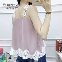 Stitching lace camisole women 2021 Korean loose fit solid color wild chiffon sleeveless bottoming sh拼接蕾丝吊带背心女2021韩宽松装纯色百搭雪纺无袖打底衫上衣女