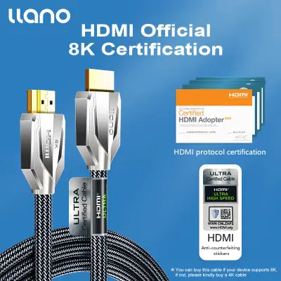 [รับรอง HDMI 8K] llano สายเคเบิลที่ได้รับการรับรอง HDMI 8K/60Hz 4K/2.1Hz 120สาย48Gbps ความเร็วสูงพิเศษ2K144Hz สาย HDR 3D สำหรับพีซีแล็ปท็อป HDTV PS5 PS4สวิตช์แยกเสียงวิดีโอ