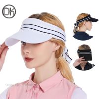 DK Female Korean Anti-UV Golf Cap Ladies Sun Protected Empty Top Hats Women Striped Visor Caps Sports Hat Removable Strap