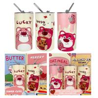 600ML Cartoon Strawberry Bear Straw Cup Stainless Steel Ice Vacuum Preservation Drinking Cup Cup D6P6