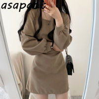 Vintage Chic Autumn Temperament Slim Square Neck Puff Sleeve Dress Short Casual Full Wild Korean Fashion Vestido De Mujer