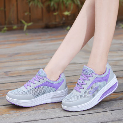 Spring and Summer New Hollow Rocking Shoes Womens Casual Womens Sports Shoes Mesh Surface Platform Muffin Travel Womens Shoes
