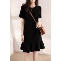 Foreign trade export tail goods large size French ruffles Hepburn dress summer loose slim fishtail little black dress