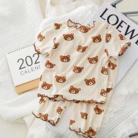 Korean Bear Pjs Sets Summer Clothing Leisure Wear Home Clothes Baby Girls Tshirt Shorts Suit Toddler Short Sleeve Sleepwear Set  by Hs2023