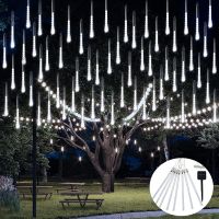 Solar Meteor Shower Lights Outdoor Meteor Lights 10Tubes Waterproof LED Falling Raindrop Christmas Halloween Fairy String Lights Bulbs  LEDs HIDs