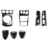 7PCS Center Console Gear Panel Window Lift Cover Set Interior Trim Accessories, ABS Carbon Fiber Replacement Accessories for 350Z Z33 AT RHD