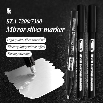 STA 6/10Pcs Mirror Silver Marker Pen DIY Painting Card Stone Waterproof Art Liquid Mirror Chrome Reflective Paint Craftwork Pen