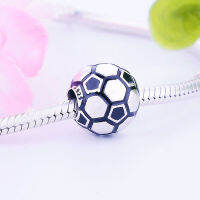 Authentic 925 Sterling Silver Black Football Soccer Bead Fit Original Charm celet Jewelry For Making Women Berloque Supplier