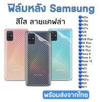 ฟิล์มกันรอยหลัง Samsung สีใสลายแคฟล่า A02s/A10s/A20s/A21s/S10/S20/S20Plus/S9plus/j4plus/j6plus/note8/note9/note10/m20....