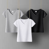 Women Soft Cotton T-shirt V-NECK Solid color Lady Tees Short Sleeve Summer Womens clothings All match Female T-shirts