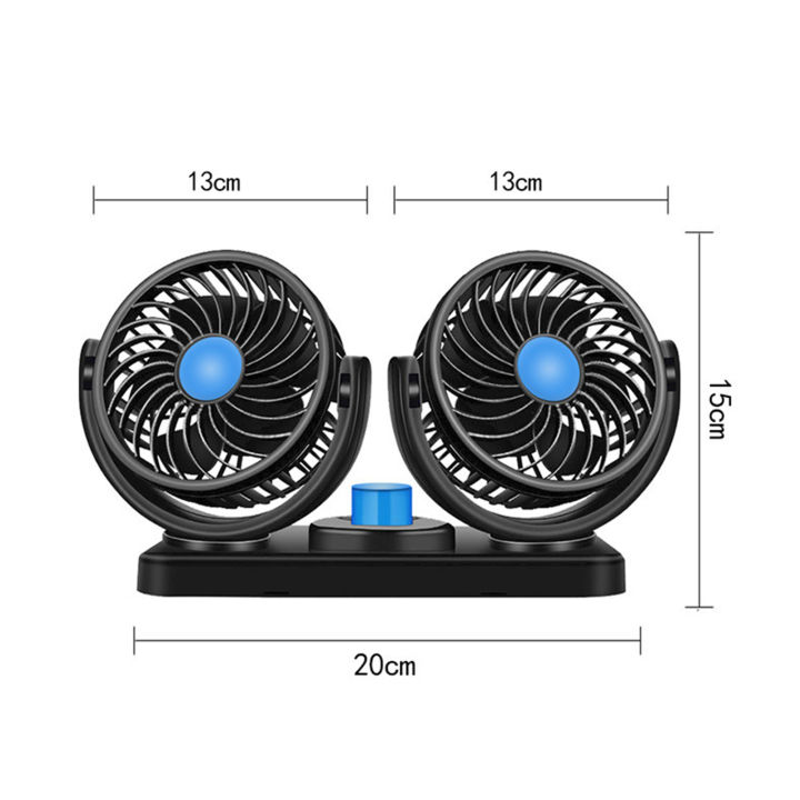 พัดลมทำความเย็นรถหัวคู่360หมุนได้เป็นองศา2สปีด12v-dc-แรง-p-ower-เสียงรบกวนต่ำสำหรับรถรถตู้เอสยูวี