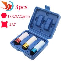 3Pcs 1/2 Inch 17mm 19mm 21mm Alloy Thin Wall Car Wheel Deep Impact Nut Socket Driver Set Nails  Screws Fasteners