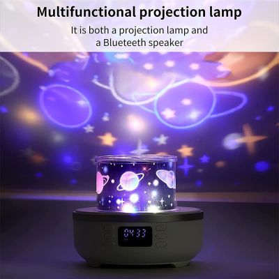 Wireless Speaker 360 Degree Rotation Projector Night Light LED Lamp Digital Clock Bluetooth Music Player Support SD Card Vitog