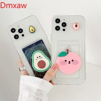 Cute 3D Fruits Card Bag Clear Phone Case Samsung Galaxy Note 20 S21 S20 Ultra Plus FE S10 Note 10 Lite S9 S8 Plus A12 A70 A50 A50S A30S A20 A30 J7 J2 Prime Transparent Soft Wallet Card Cover