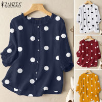 (จัดส่งฟรี)Esolo ZANZEA เกาหลีสไตล์ผู้หญิง Causal Polka Dot ฤดูร้อนเสื้อยืด O คอ Tee Tops สุภาพสตรี Ruffle เสื้อแขนสั้น #2