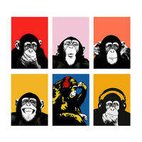 40X60ซม. (16X24นิ้ว) หูฟัง Gorilla ตลกลิงโปสเตอร์ Wall Decor ภาพวาดผ้าใบ Triple โมเดิร์นบทคัดย่อสัตว์ห้องนั่งเล่น Frameless ภาพวาด Core