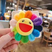 Cute Smile Sunflower Soft Rainbow Flower Brooch Pin Stuffed Doll Smile Badge Clothes Decor Jewelry Plush Toy Gift For Girls Kids