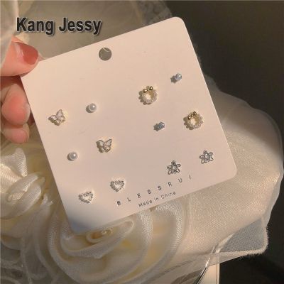Kang Jessy ต่างหูชุดต่างหูมุกสีขาวขนาดเล็กสุดนางฟ้าเครื่องประดับหูแบบเรียบง่ายแฟชั่นแมทช์ง่ายสำหรับผู้หญิง