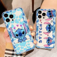 【Yellow peach flavor】 Stitch น่ารักสีฟ้า Disney เคสโทรศัพท์สำหรับ iPhone 14 13 12 11 SE XS XR X 7 8 6 5 Plus Pro MAX 2020ฝาครอบโปร่งใส