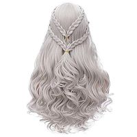 HAIRJOY วิกวิกผมปลอม Daenerys Targaryen สำหรับผู้หญิงเสื้อลายถักยาวคอสเพลย์วิกผมทรงโลลิต้า