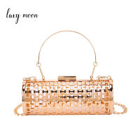 Designer Womens Gold Chain Clutch Shoulder Bucket Top Handle Bag Ladies Small Hollow Handbag Z046