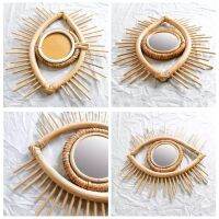 Rattan Innovative Art Decoration Eye Shape Makeup Mirror Dressing Wall Hanging