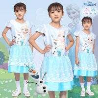 Dress for kids girl Disney Frozen ชุดเดรส ชุดเดรสเด็ก ชุดเดรสเด็กหญิง เสื้อแขนสั้น กระโปรงคลุมเข่า ลายเจ้าหญิงเอลซ่า สีฟ้า สุดน่ารัก ใส่สบาย