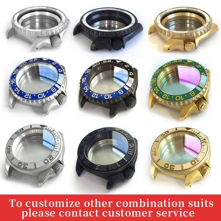 Stainless Steel Black Watch Case Brushed Sloping Bezel Insert For SEIKO