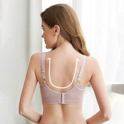 HotWomen พยาบาล Sleeping lette ใหม่ Wirefree Lace Trim แม่ชุดชั้นใน One-Step Feeding Clasp Full Maternity Coverage