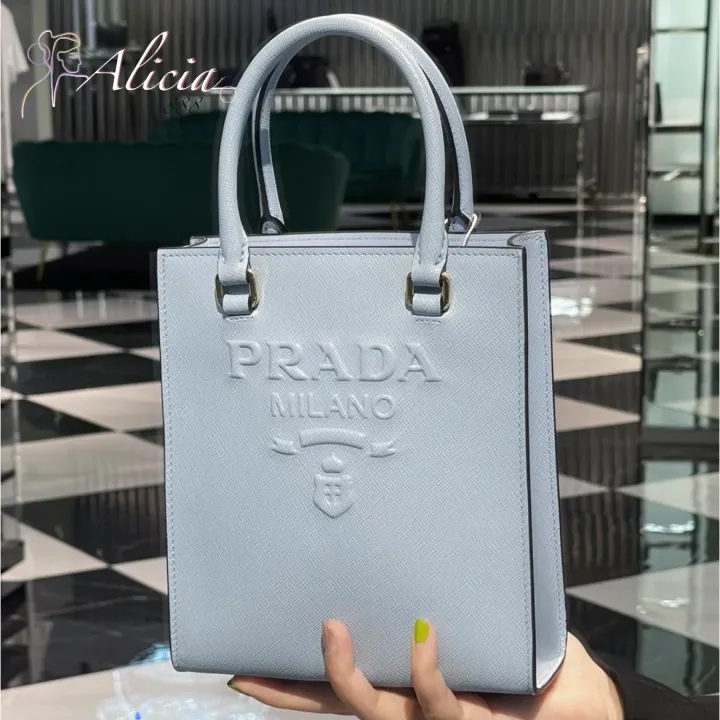 AliciaShop NEW Prada Small Saffiano leather handbag in Blue with Prada  triangle logo GHW 1BA333 Mini Tote Bag 