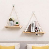 【CW】 New Wood Hanging Rope Wall Mounted Floating Shelves Room Shelf Sundries Storage Outdoor Garden Decoration