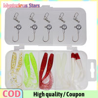 ลึกลับ Stars【Ready Stock】20Pcs Soft Fishing Lure Set ซิลิโคนงูปลาไหลเหยื่อตะกั่ว Jig Head Fishhook Offset Hooks หนอนปลาคาร์พ Fishing Tackle Kit