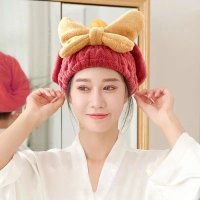 น่ารักหวาน Bowknot ผมหมวก Quick แห้งผ้าขนหนูไมโครไฟเบอร์เช็ดห่อผมยาว Turban ปาฏิหาริย์ซาวน่าผ้าขนหนูดูดซับน้ำ