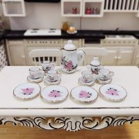 ₪❉ 15Pcs Ceramic Scale 1:12 Doll House Miniature Porcelain Tea Cup Set Tableware Kitchen Dollhouse Teapot DIY Toys