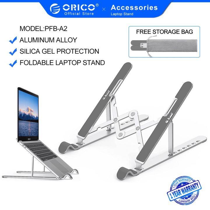 orico-ขาตั้งแล็ปท็อปพับแบบพกพาโลหะที่วางโน๊ตบุ๊คแบบปรับได้รองรับอลูมิเนียมสำหรับโต๊ะคอมพิวเตอร์แท็บเล็ต-pfb-a2