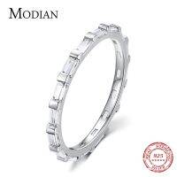 {BUSA Fashion Accessories} Modian 100 925แท้สีเงินสเตอร์ลิงแหวนนิ้วมือหรูหรา CZ ใสเต็มตัวเครื่องประดับสวยงามสำหรับงานแต่งคาสเซ็ท