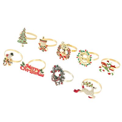 9 Pieces Christmas Napkin Rings Set Metal Christmas Napkin Holder Christmas Tree Napkin Ring Decor