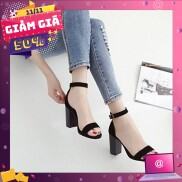 HCMẢNH THẬT Giày cao gót sandal 7cm bản ngang đen - cg0112