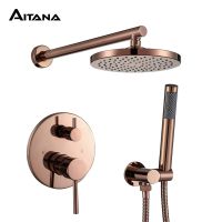 Bathroom faucet Rose Gold Brass Shower systems Hidden Dual function Rainfall shower set 10 "Rainfall Shower Head Showerheads