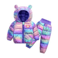 Winter Childrens Warm Suit Zipper Top + Pants Pure Color Snow Jacket For Boys And Girls 6 Months-5 Years Old